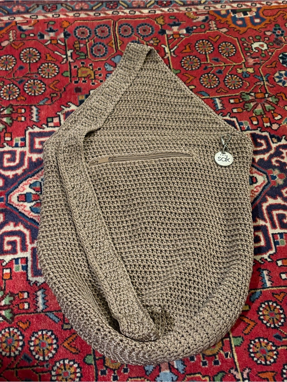 The Sak Crochet Knit Crossbody Bag in Taupe